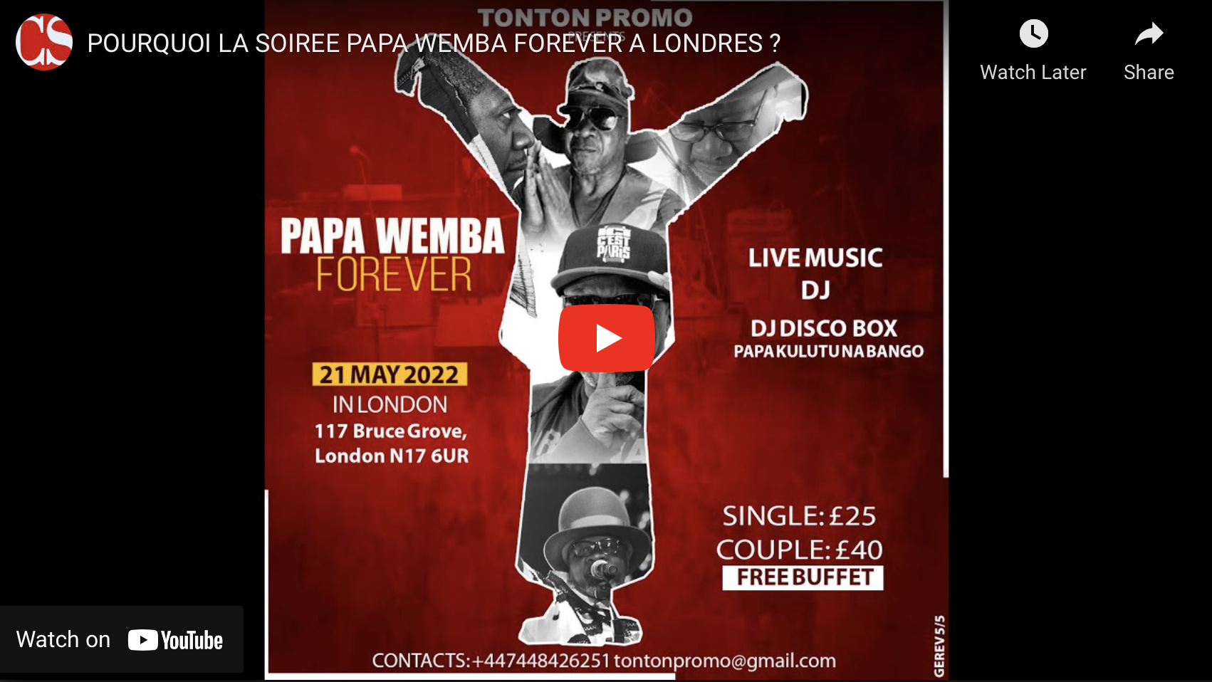 POURQUOI LA SOIREE PAPA WEMBA FOREVER A LONDRES ?